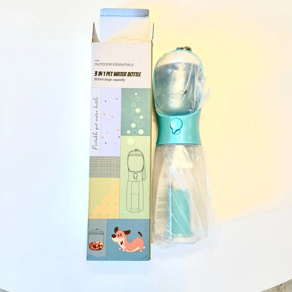3-in-1 Pet Water Bottle - Blue, Pet Travel Essential for Outdoor Walking